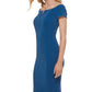 Calvin Klein Women's Off The Shoulder Notched Neck Dress Blue Size 6