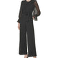 Calvin Klein Women's Crewneck Chiffon Flare Leg Jumpsuit Black Size 8