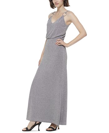 Calvin Klein Women's Ring Embellished Metallic Gown Gray Size 10