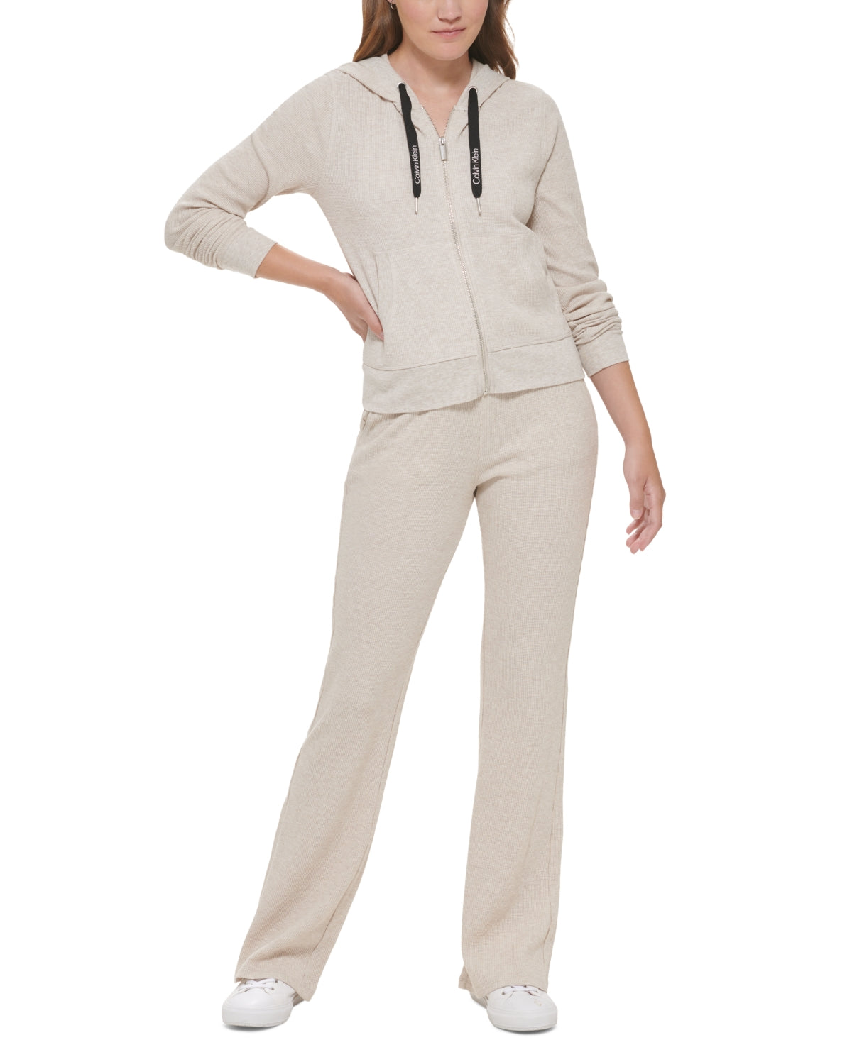 Calvin Klein Performance Women's Zip-Up Thermal Hoodie Beige Size M