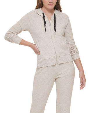 Calvin Klein Performance Women's Zip-Up Thermal Hoodie Beige Size M