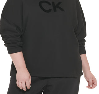 Calvin Klein Women's Velvet Logo French Terry Sweatshirt Black Size 2X