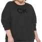 Calvin Klein Women's Velvet Logo French Terry Sweatshirt Black Size 2X