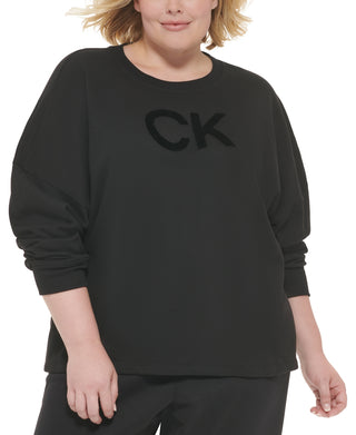 Calvin Klein Women's Velvet Logo French Terry Sweatshirt Black Size 2X