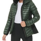 Calvin Klein Women's Hooded Mixed Media Puffer Jacket Green Size Medium