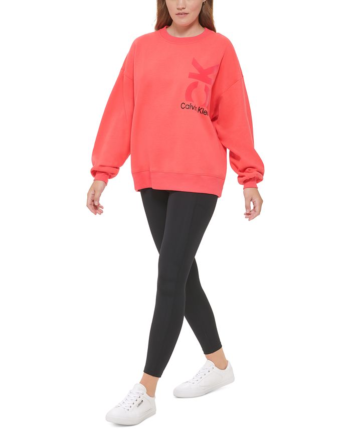 Calvin Klein Women's Sleeve Oversized Logo Sweatshirt Green Size S