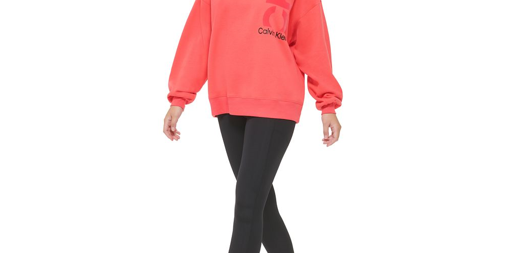 Calvin Klein Women's Sleeve Oversized Logo Sweatshirt Green Size S
