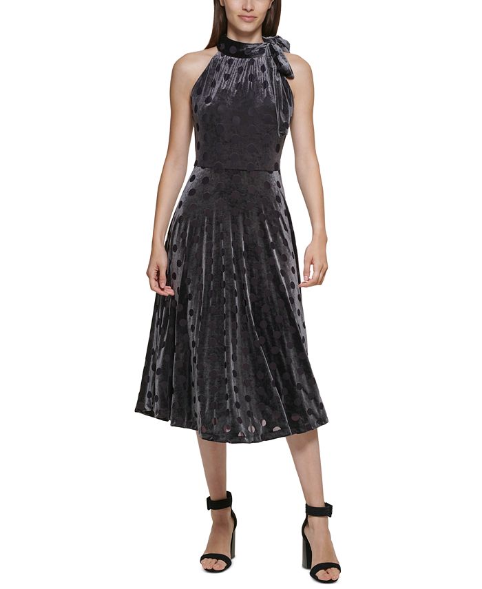 Calvin Klein Women's Velvet Midi Halter Dress Black Size 10