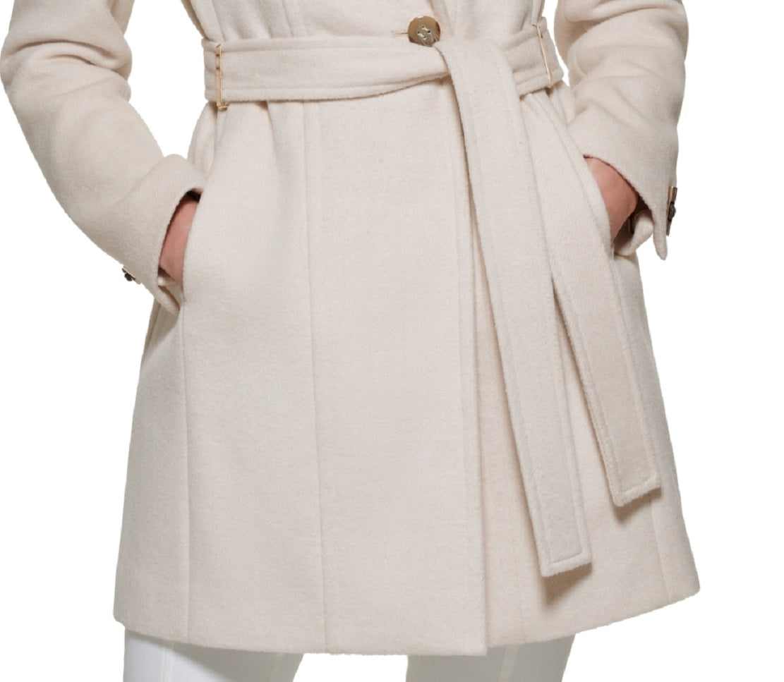 Calvin Klein Women's Asymmetrical Belted Wrap Coat Beige Size Medium