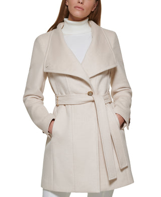 Calvin Klein Women's Asymmetrical Belted Wrap Coat Beige Size Medium