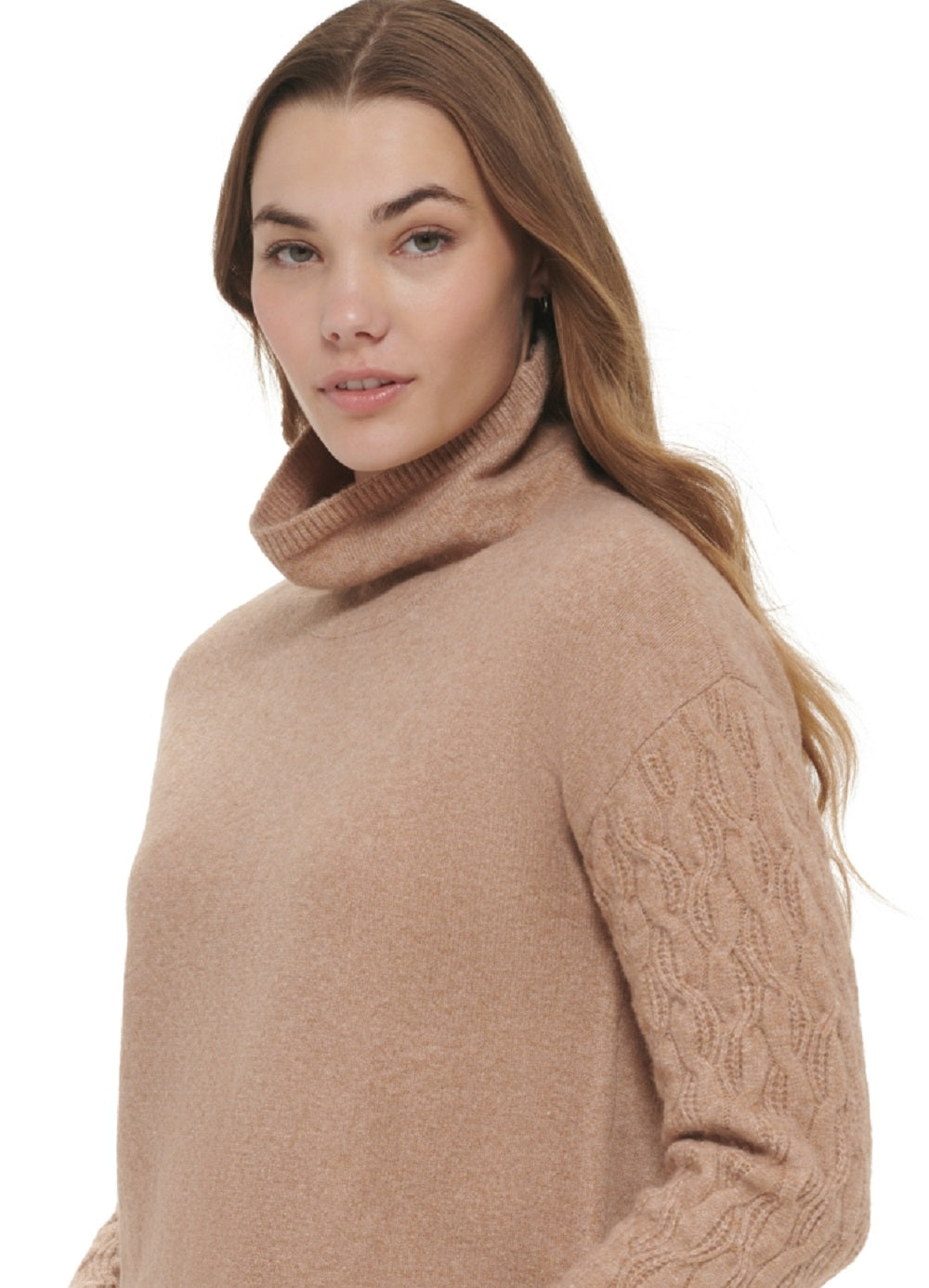 Calvin Klein Women's Cable Knit Sleeve Sweater Brown Size Large