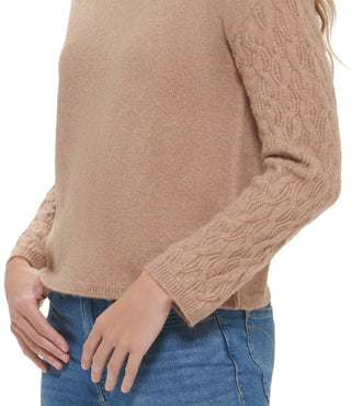 Calvin Klein Women's Cable Knit Sleeve Sweater Brown Size Large