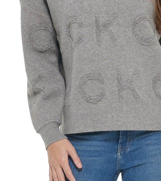 Calvin Klein Women's Tonal Logo Mock Neck Sweater Gray Size Medium