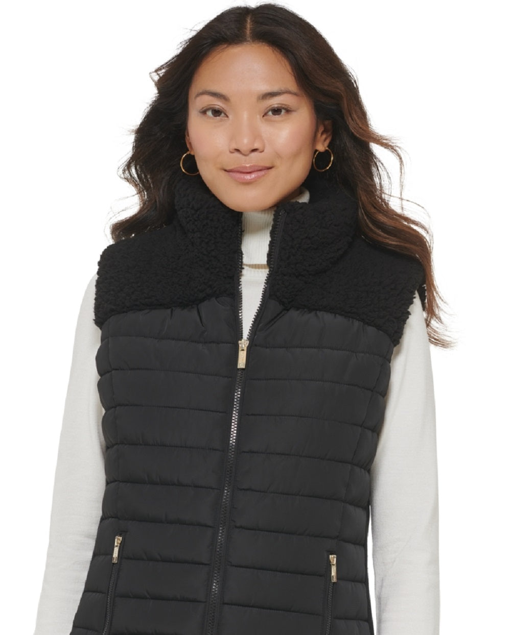 Calvin Klein Women's Sherpa Trim Puffer Vest Black Size Large