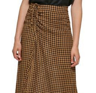 Calvin Klein Women's Check Print Midi Skirt Brown Size 2
