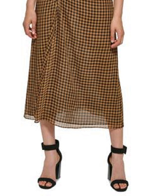 Calvin Klein Women's Check Print Midi Skirt Brown Size 2