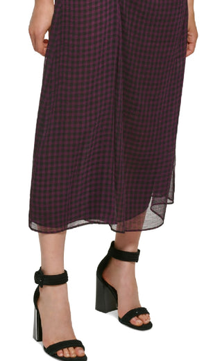 Calvin Klein Women's Check Print Midi Skirt Purple Size 4