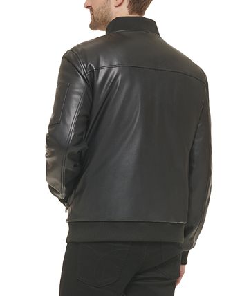 Calvin Klein Men's Faux Leather Bomber Jacket Black Size Large