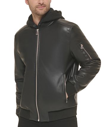 Calvin Klein Men's Faux Leather Bomber Jacket Black Size Large