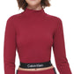 Calvin Klein Women's Logo Elastic Mock Neck Top Red Size X-Small