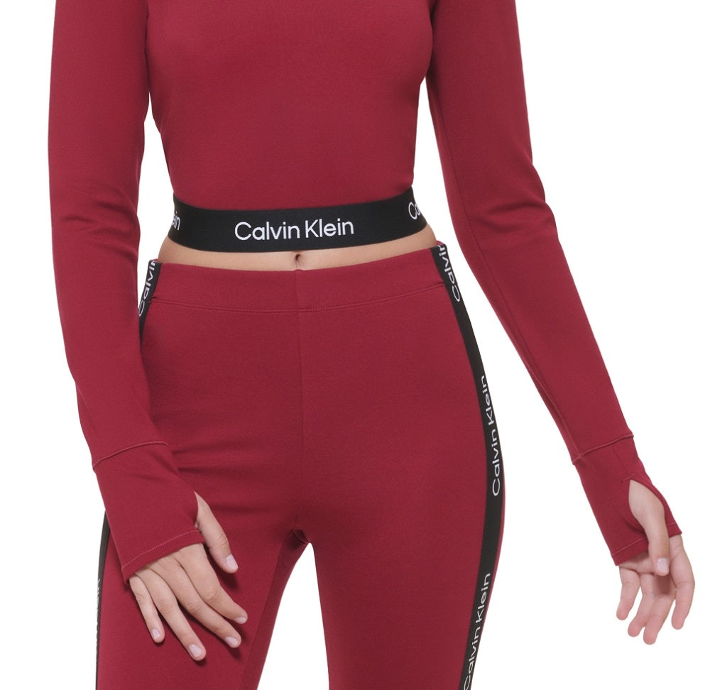 Calvin Klein Women's Logo Elastic Mock Neck Top Red Size X-Small