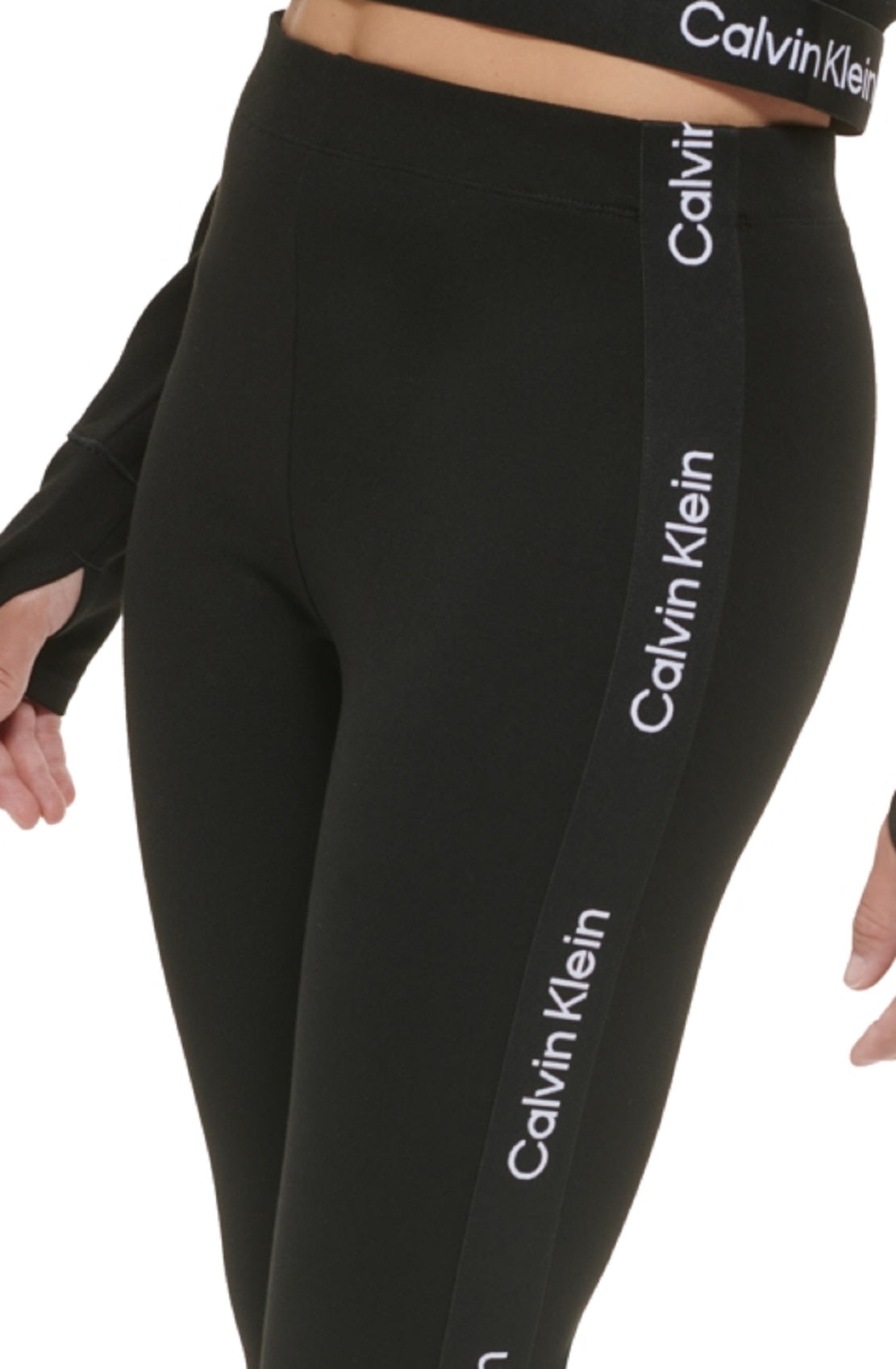 Calvin Klein Women's Minimal Logo Tape High Waist Full Length Leggings Black Size Large