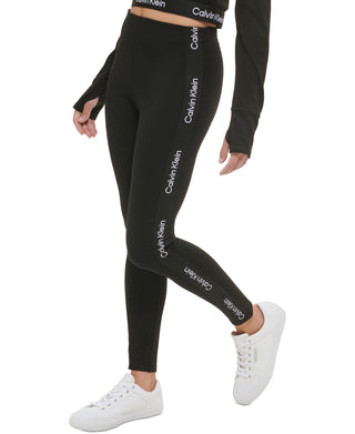 Calvin Klein Women's Minimal Logo Tape High Waist Full Length Leggings Black Size Large