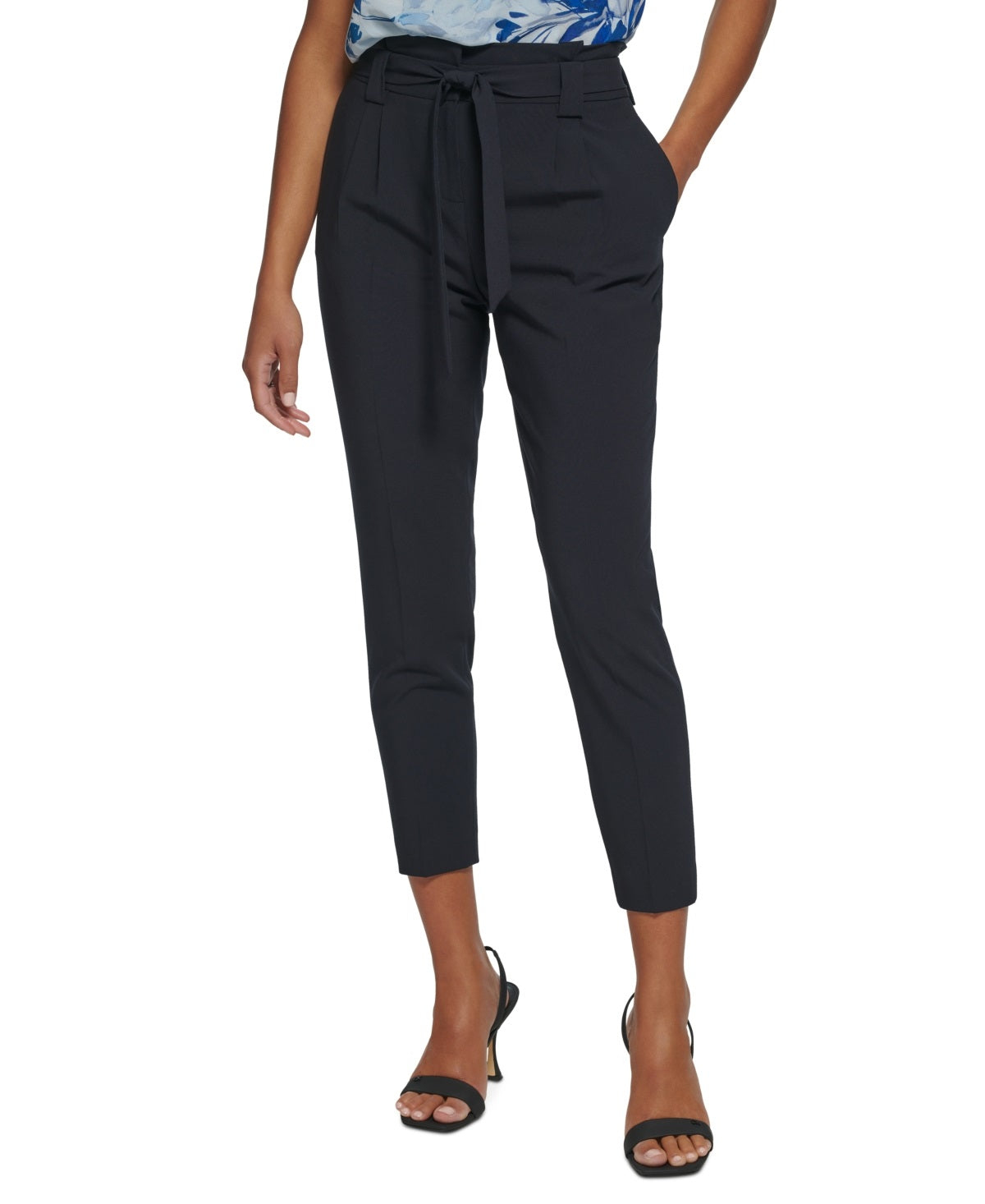 Calvin Klein Women's Belted Slim Leg Pants Blue Size 8 Petite