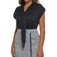 Calvin Klein Women's Cap Sleeve Tie Neck Blouse Blue Size Petite Medium