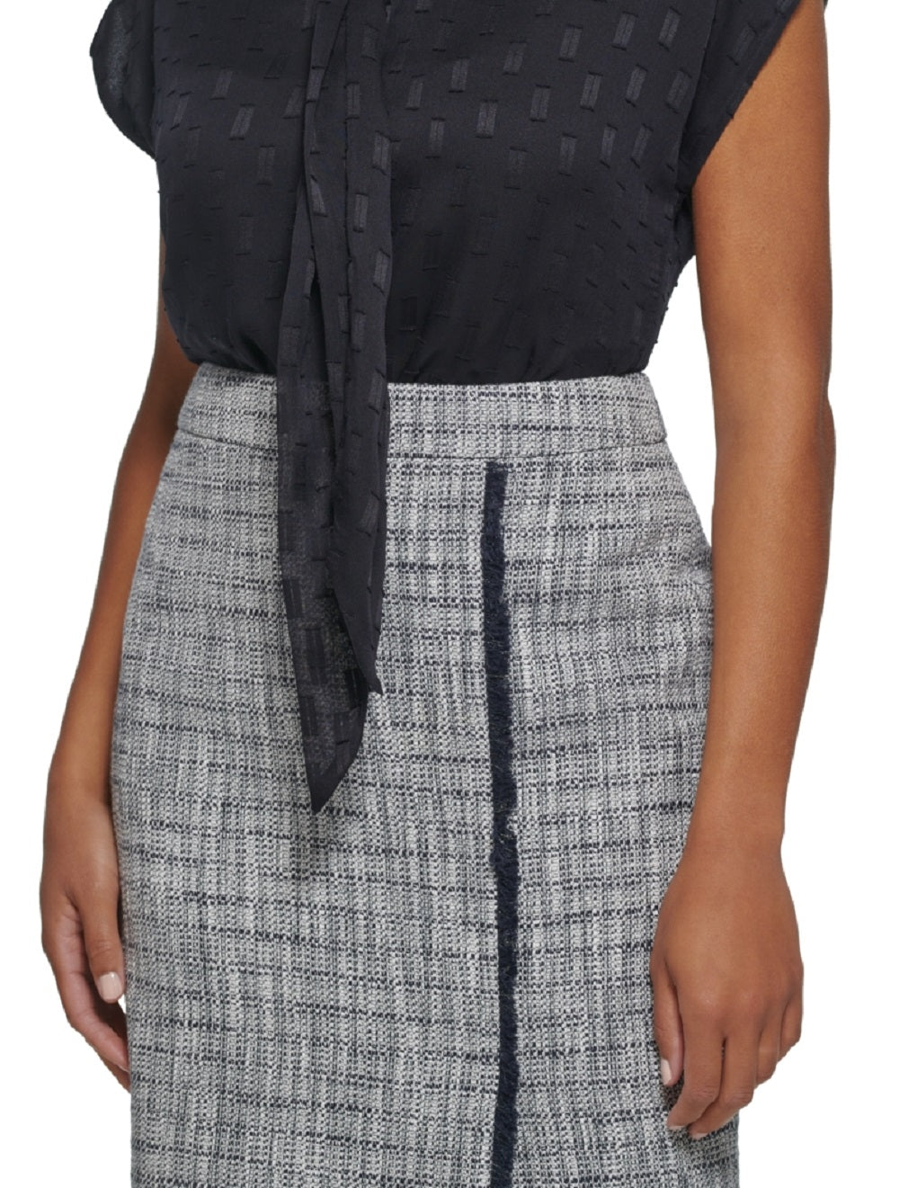 Calvin Klein Women's Cap Sleeve Tie Neck Blouse Blue Size Petite Medium