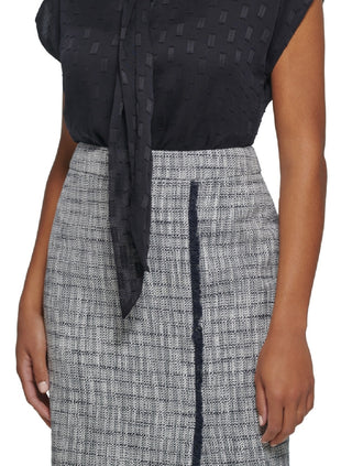 Calvin Klein Women's Cap Sleeve Tie Neck Blouse Blue Size Petite Medium