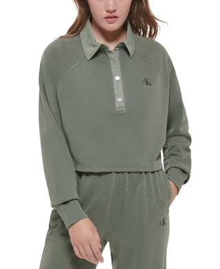 Calvin Klein Women's Cotton Polo Sweatshirt Green Size Medium