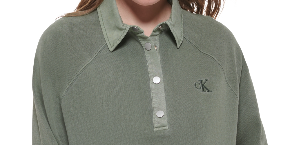 Calvin Klein Women's Cotton Polo Sweatshirt Green Size Medium
