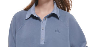 Calvin Klein Jeans Women's Cotton Polo Sweatshirt Blue Size Small