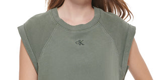 Calvin Klein Jeans Women's Sleeveless Cotton Sweatshirt Green Size Small