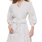 Calvin Klein Women's Tie Waist Ruched Sleeve Shirtdress White Size X-Small