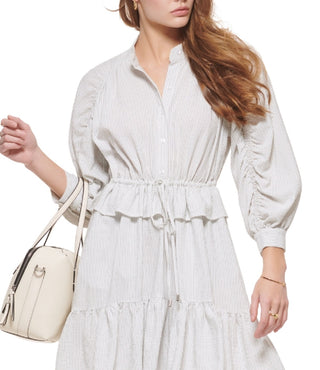 Calvin Klein Women's Tie Waist Ruched Sleeve Shirtdress White Size X-Small