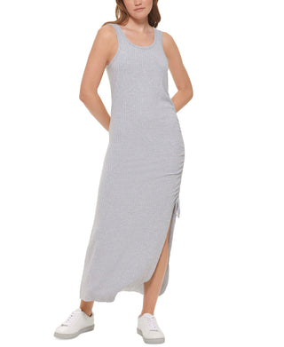 Calvin Klein Women's Ribbed Slit Side Dress Gray Size Petite Medium