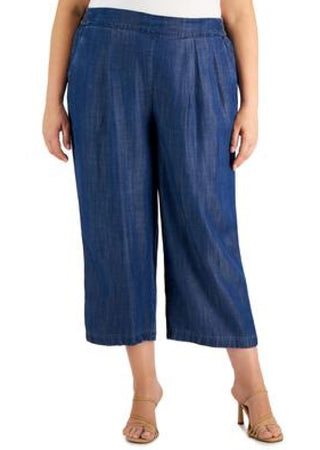 Calvin Klein Women's Denim Wide Leg Cropped Pants Blue Size 2X