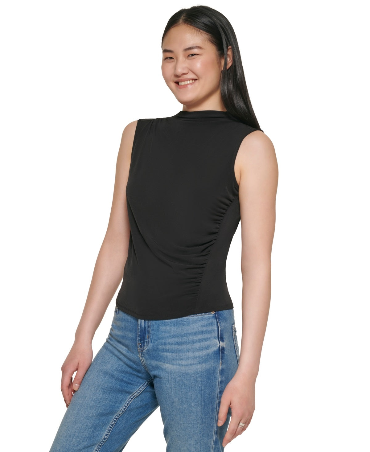Calvin Klein Women's Sleeveless Ruched Top Black Size X-Large