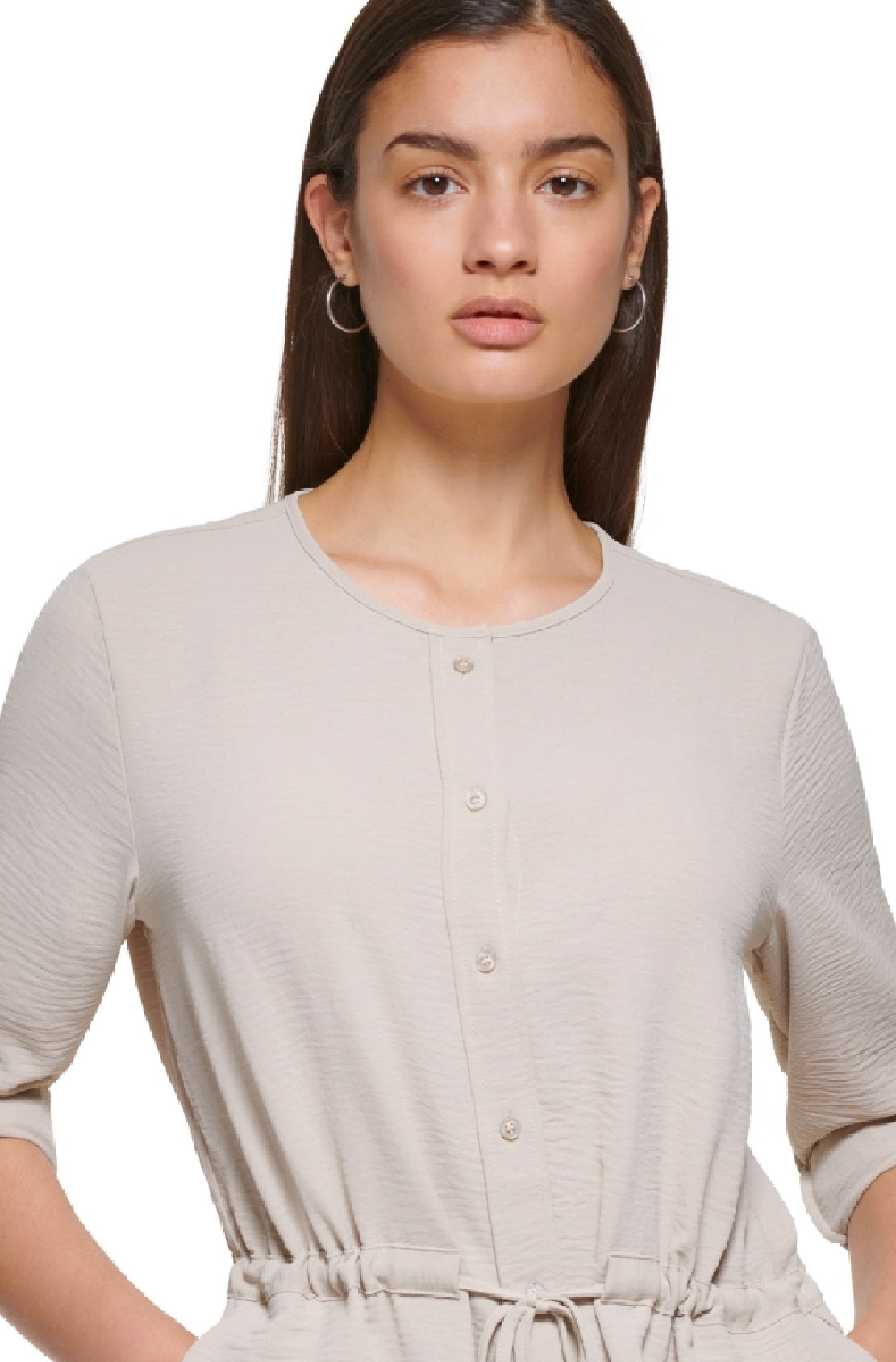 Calvin Klein Women's Tie Waist Button Down Shirt Brown Size Large