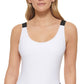 Calvin Klein Women's Low Back One Piece Logo Swimsuit White Size Medium