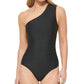 Calvin Klein Women's One Shoulder Starburst One Piece Swimsuit Black Size 8