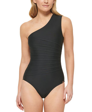 Calvin Klein Women's One Shoulder Starburst One Piece Swimsuit Black Size 8