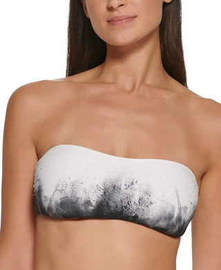 Calvin Klein Women's Printed Removable Straps Bandeau Bikini Bra Top Swimsuit Black