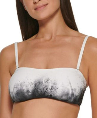 Calvin Klein Women's Printed Removable Straps Bandeau Bikini Bra Top Swimsuit Black