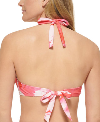 Calvin Klein Women's Printed Pleated Underwire Convertible Bikini Bra Top Swimsuit Pink