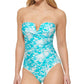 Calvin Klein Women's Printed V-Notch Bandeau One-Piece Swimsuit Blue Size 12
