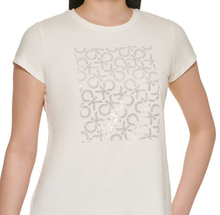 Calvin Klein Women's Metallic Logo T-Shirt White Size X-Small