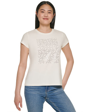 Calvin Klein Women's Metallic Logo T-Shirt White Size X-Small
